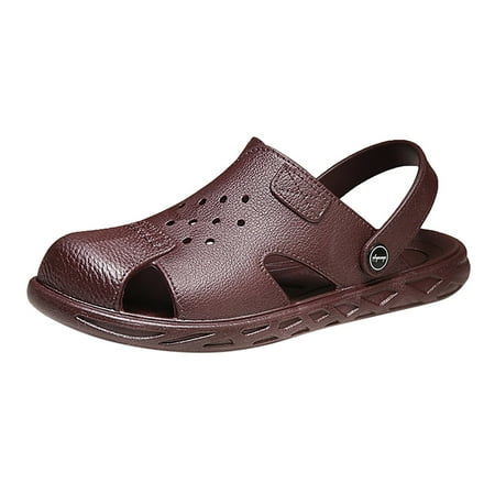 XDDST Mens Slip On Shoes Casual Men Summer Casual Leather Sandals Leather Beach Shoes Anti Slip Closed Toe Sandals