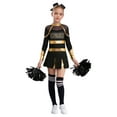 thumbnail image 7 of Aislor Girls Long Sleeve Cheerleading Uniform Cheer Leader Dance Dress with Headwear Pom Pom Socks A Gold&Black 12, 7 of 7
