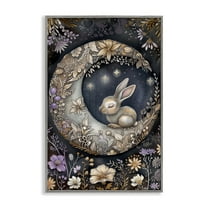 Stupell Industries Rabbit Sleeping on Moon Animals & Insects Painting Gray Framed Art Print Wall Art, 16 x 24