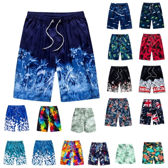 Ceisia Men's Beach Swim Shorts with Drawstring Pockets Quick Dry Tropical Print Five Quarter Casual Summer Trunks Gifts for Father Blue 4X