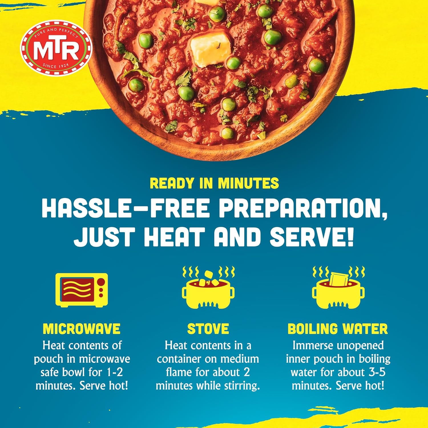 MTR Pav Bhaji (300g, Pack of 6) – Spiced Vegetable Gravy, Ready-to-Eat Indian Street Food, Vegetarian, No Preservatives, Microwavable & Flavorful