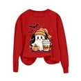 thumbnail image 4 of Thanksgiving Sweatshirt Women Pumpkin Coffee Graphic Sweatshirts Cute Halloween Shirts Fall Crewneck Sweatshirt Red XL, 4 of 5
