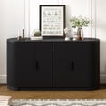 thumbnail image 2 of Sideboard Storage Cabinet with Metal Handles and Adjustable Shelves, Buffet Cabinet, Credenza Storage Cabinet for Kitchen, Wooden Vertical Striped Cabinet for Bedroom/Entryway (Black), 2 of 9