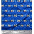 thumbnail image 1 of Soimoi Blue Heavy Satin Fabric Snowman & Snowflake Christmas Printed Craft Fabric by the Yard 54 Inch Wide, 1 of 3