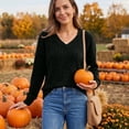 thumbnail image 5 of Women's Sweaters V Neck Ribbed Knit Long Sleeve Loose Fit Soft Lightweight Pullover Sweater Tops Cozy Fall Winter Basic Knitwear for Ladies Trendy, 5 of 6