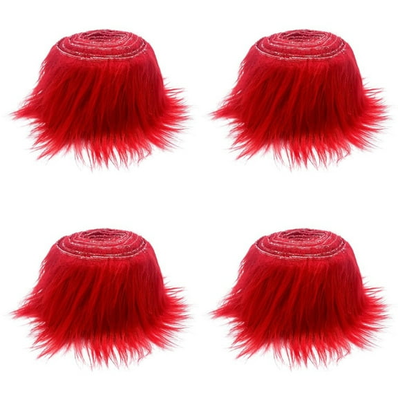 XmhyTop 4pcs Christmas Faux Fur Ribbon Trim Fabric Roll for Christmas Tree Decor or Wreath Bows Craft 59*1.96inch，Plush ribbon(Red)
