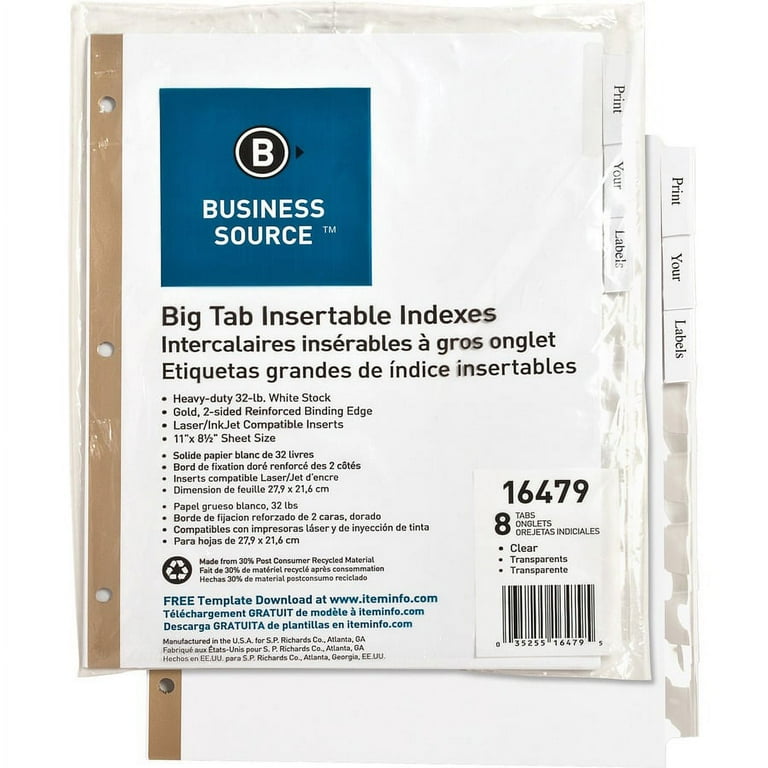 Business Source Tear-resistant Clear Tab Index Dividers - 5 x Divider(s) - 5 Tab(s)/Set - 8.5 Business Source Tear-resistant Clear Tab Index Dividers - 5 x Divider(s) - 5 Tab(s)/Set - 8.5