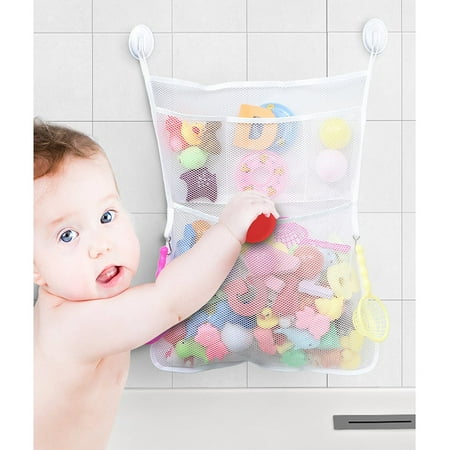 IPOW Bathtub Toy Organizer Bathroom Hanging Storage Divider Kids Baby Shower Mesh Basket Holder Net Bag with 2 Strong Suction (Best Way To Organize Toys For Toddlers)