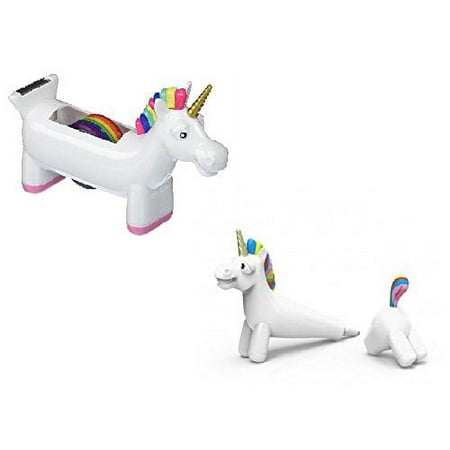Fabulous Unicorn Desk Accessories Gift Set Bundle: Tape Dispenser and Magical Pen
