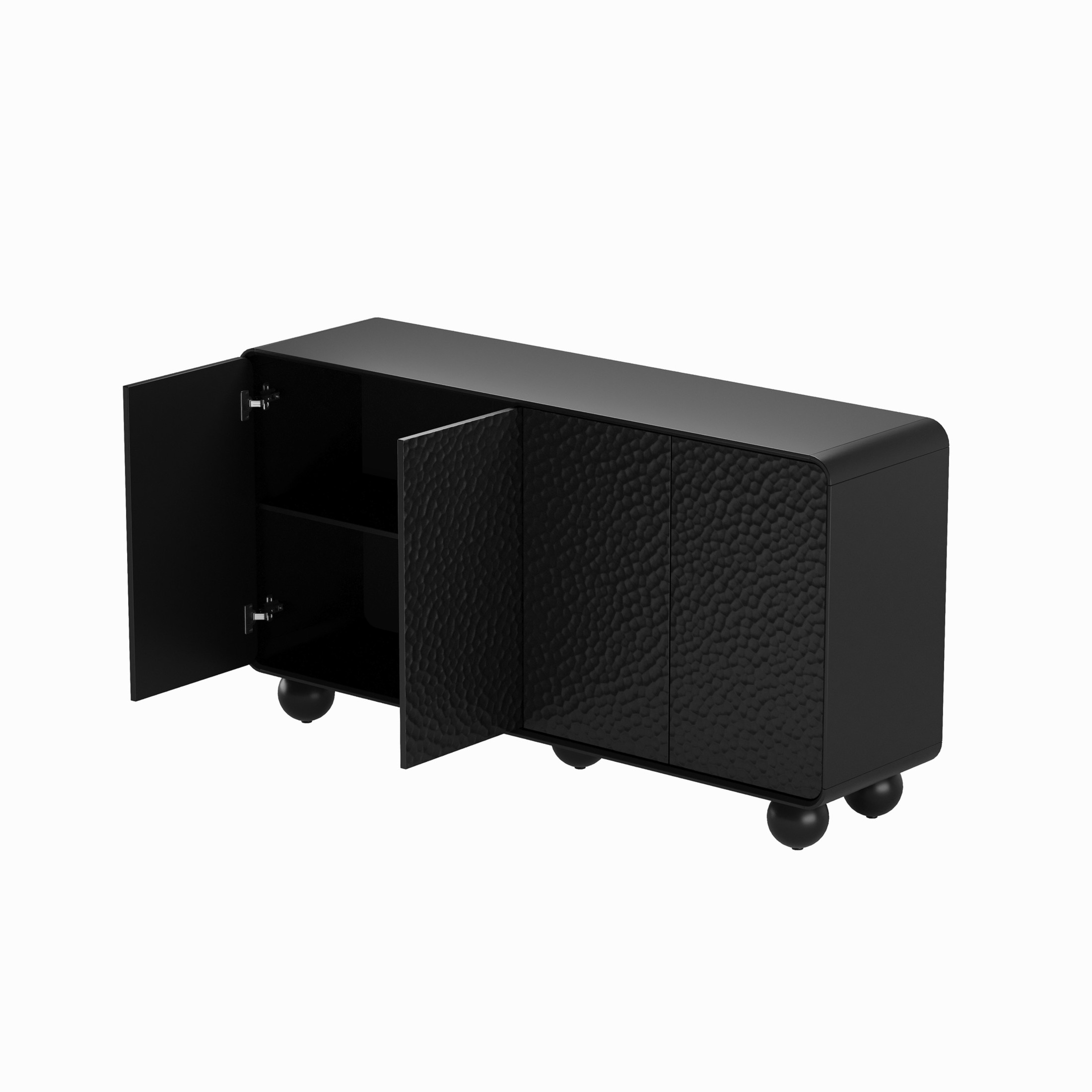Noble House Neris Modern Buffet Cabinet with Honeycomb Textured Doors, Accent Credenza Large Console Table, Black