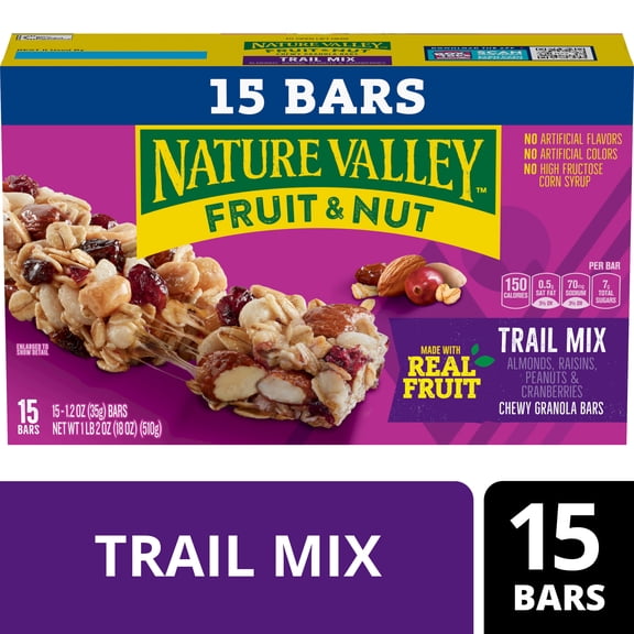Nature Valley Chewy Fruit and Nut Granola Bars, Trail Mix, 15 Count, 18 oz
