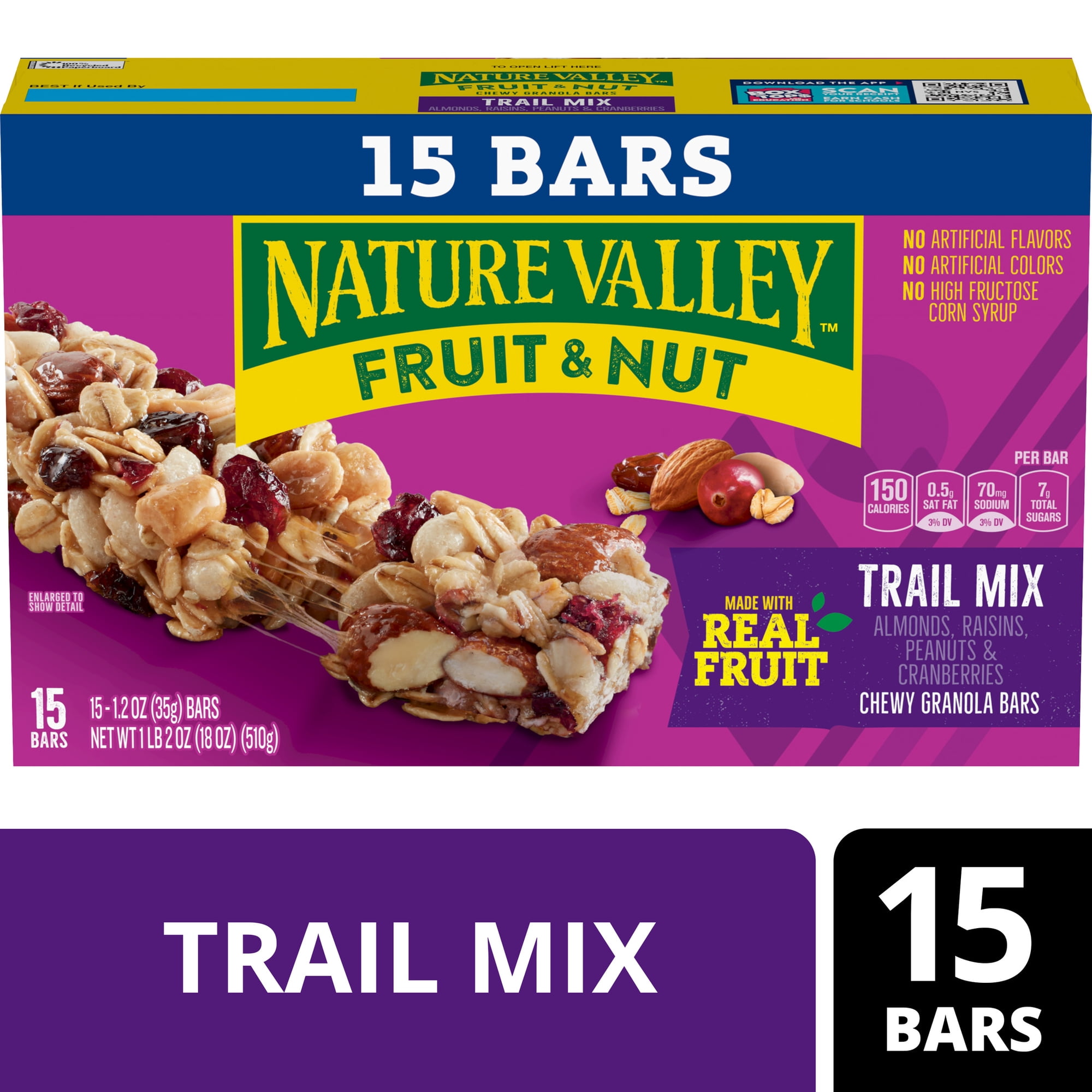 Nature Valley Chewy Fruit and Nut Granola Bars, Trail Mix, 15 Count, 18 oz