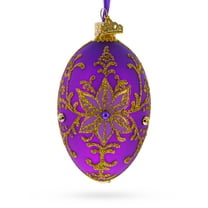 Golden Swirls on Purple Glass Egg Ornament 4 Inches