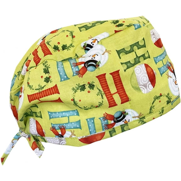 Holiday Ho Ho Christmas Green Scrub Cap Hat