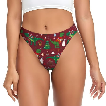 Sigee Dinosaur Christmas for Women s G-String Panty  Low Rise  Soft Lace Perfect for Everyday Wear or Special Occasions-X-Small