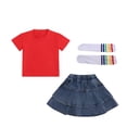 thumbnail image 2 of Spazoro Toddler Girls 3PC Outfit Set, Cotton Short Sleeve T-Shirt & Skorts & Socks Casual Color Block Summer Clothes Set for Kids Red Size 4, 2 of 9