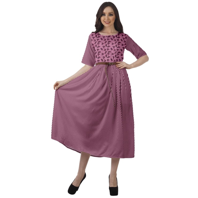 Moomaya Robe à Manches Courtes Imprimée Plissée Femme Grande Taille Robe Décontractée de Travail