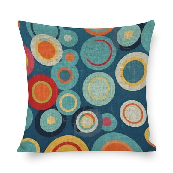 Linen Cushion Case Outdoor Home Decoration Fashion Geometric Pattern in Mid-Century Modern Colors Pillowcase Colorful Mid Century Modern Wobbly Circle Decorative Pillow Pillowcase for Couch 16"x16"