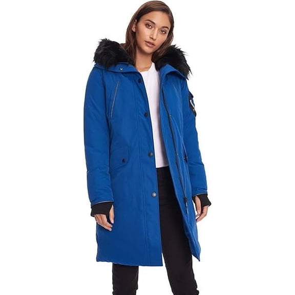 Alpine North Women's Vegan Down Long Parka Winter Jacket, Cobalt, Medium