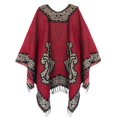 thumbnail image 2 of Women's Fashionable Retro Style Vintage Pattern Tassel Poncho Shawl Cape (Series1-pink), 2 of 2