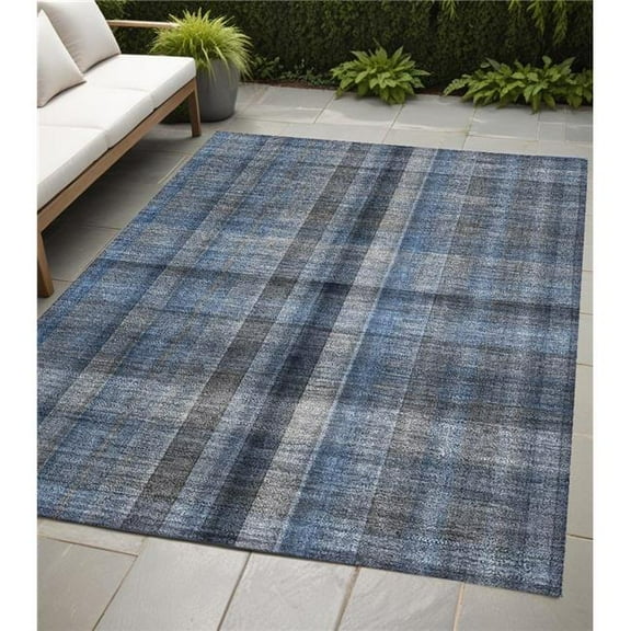 HomeRoots 562213 5 x 8 ft. Blue Plaid Washable Non Skid Indoor Outdoor Rectangle Machine Woven Area Rug