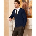 thumbnail image 3 of Kallspin Men’s Cardigan Sweater Wool Blend V Neck Buttons Cardigan with Pockets(Navy Blue,Large), 3 of 10