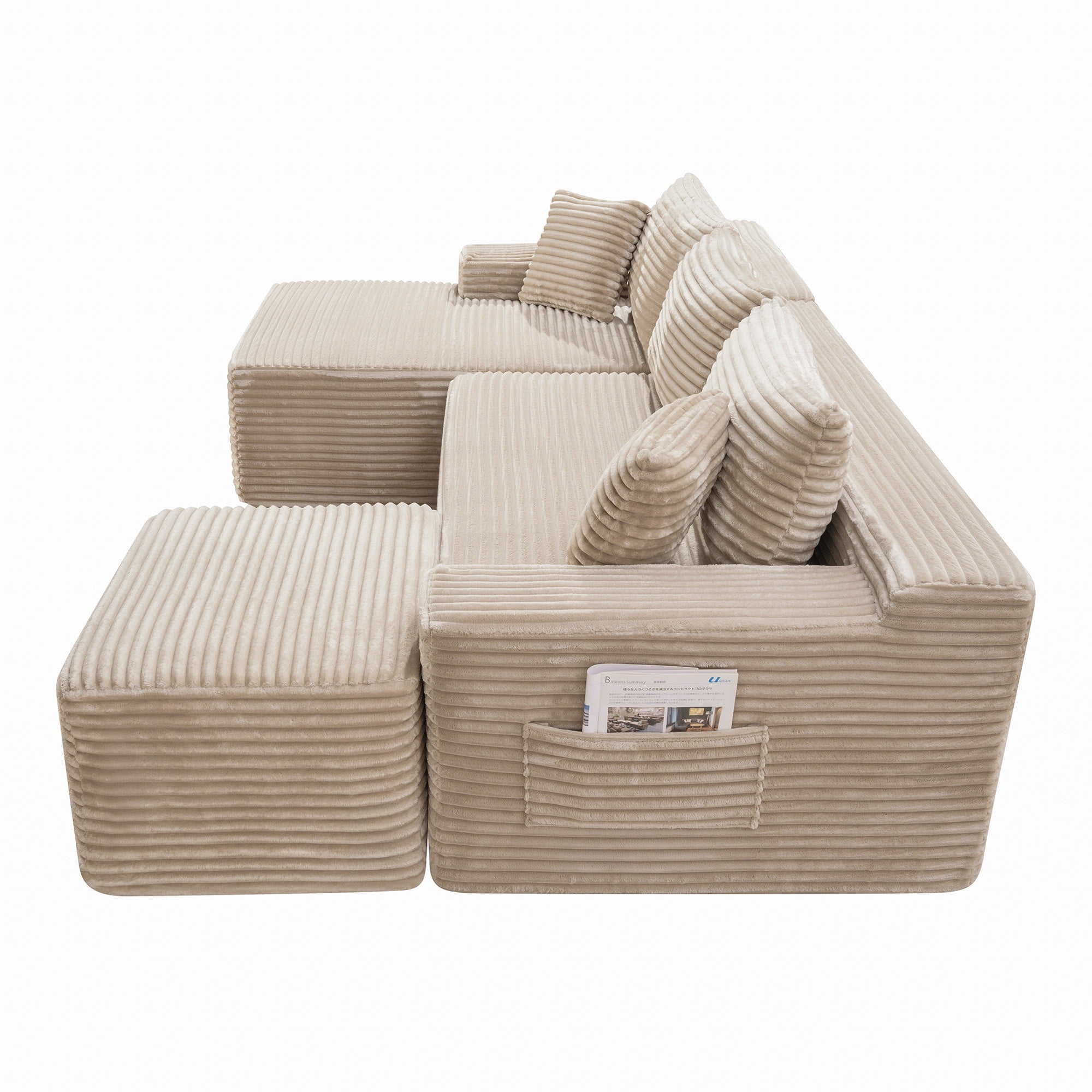 Leumius 106" Sectional Sofa Couch with Deep Seat,U-Shaped Cloud Modular Sleeper Couches for Living Room,Bedroom,Apartment,No Assembly Required,Camel-Left