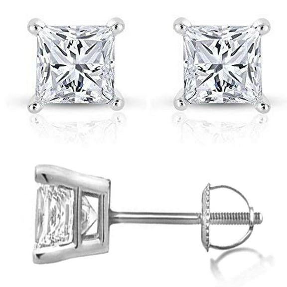 Beyond Brilliance 14K White Gold Princess Diamond Accent Earrings By Diamond Stud Earrings For Women