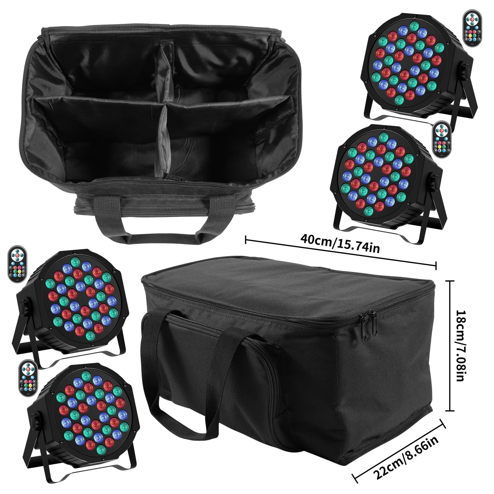 4 Pack Par Lights with Bag, 36 LED Round Stage Lights Sound Activated Party Lights, RGB Uplighting Lights with Remote Control Stage Lighting for DJ Club KTV Disco