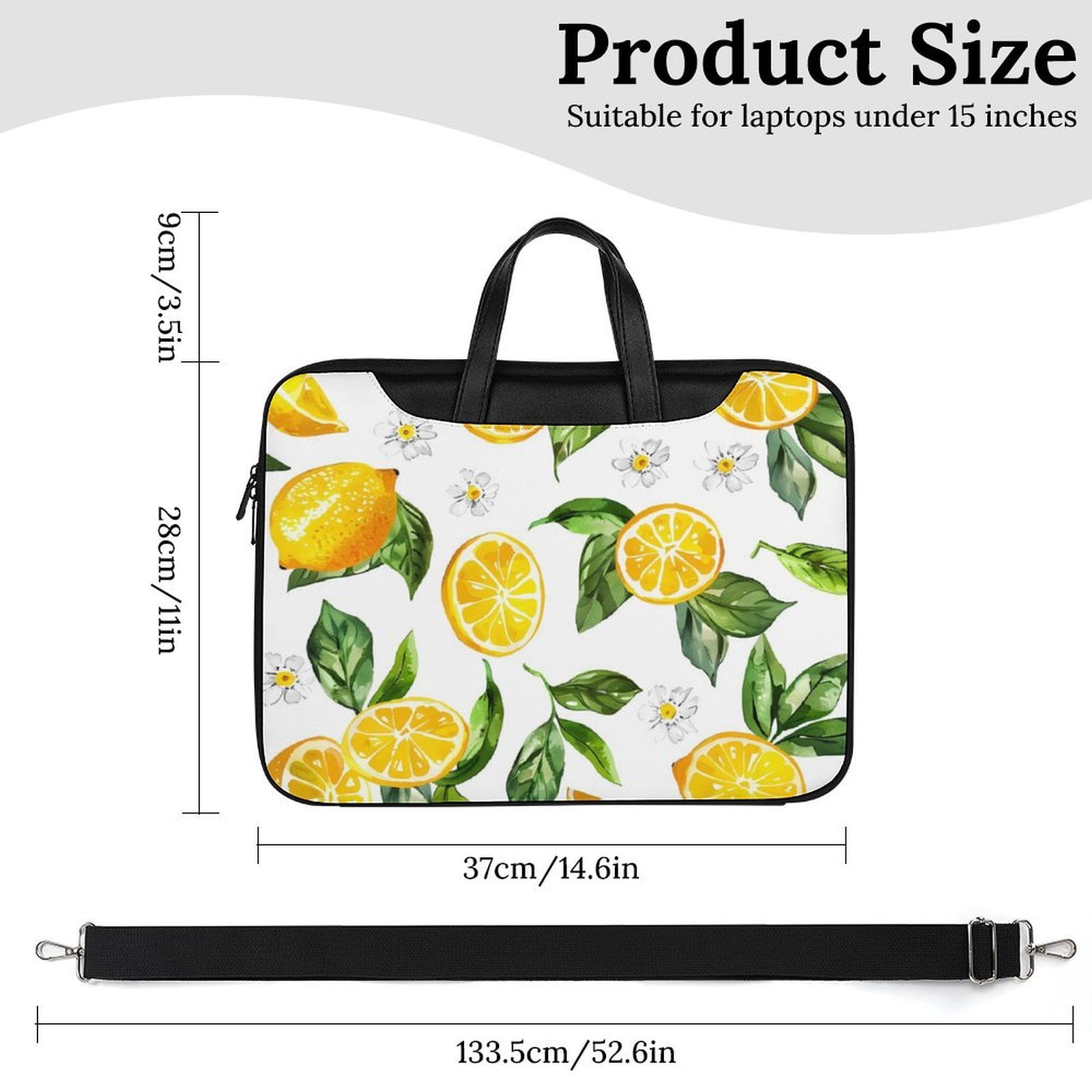 Scratch-Resistant Waterproof Leather Laptop Bag Wear-Resisting Material Dust-Proof Anti-Static Portable Design And Convenient To Carry Watercolor Lemon And Flowers (7) (1) 11×14.6in