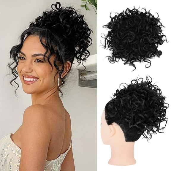 Jademall 1PC Messy Hair Bun Elastic Drawstring Loose Wave Large Curly 60g Short Synthetic Ponytail Hair Bun Extension for Women Daily Use - Black