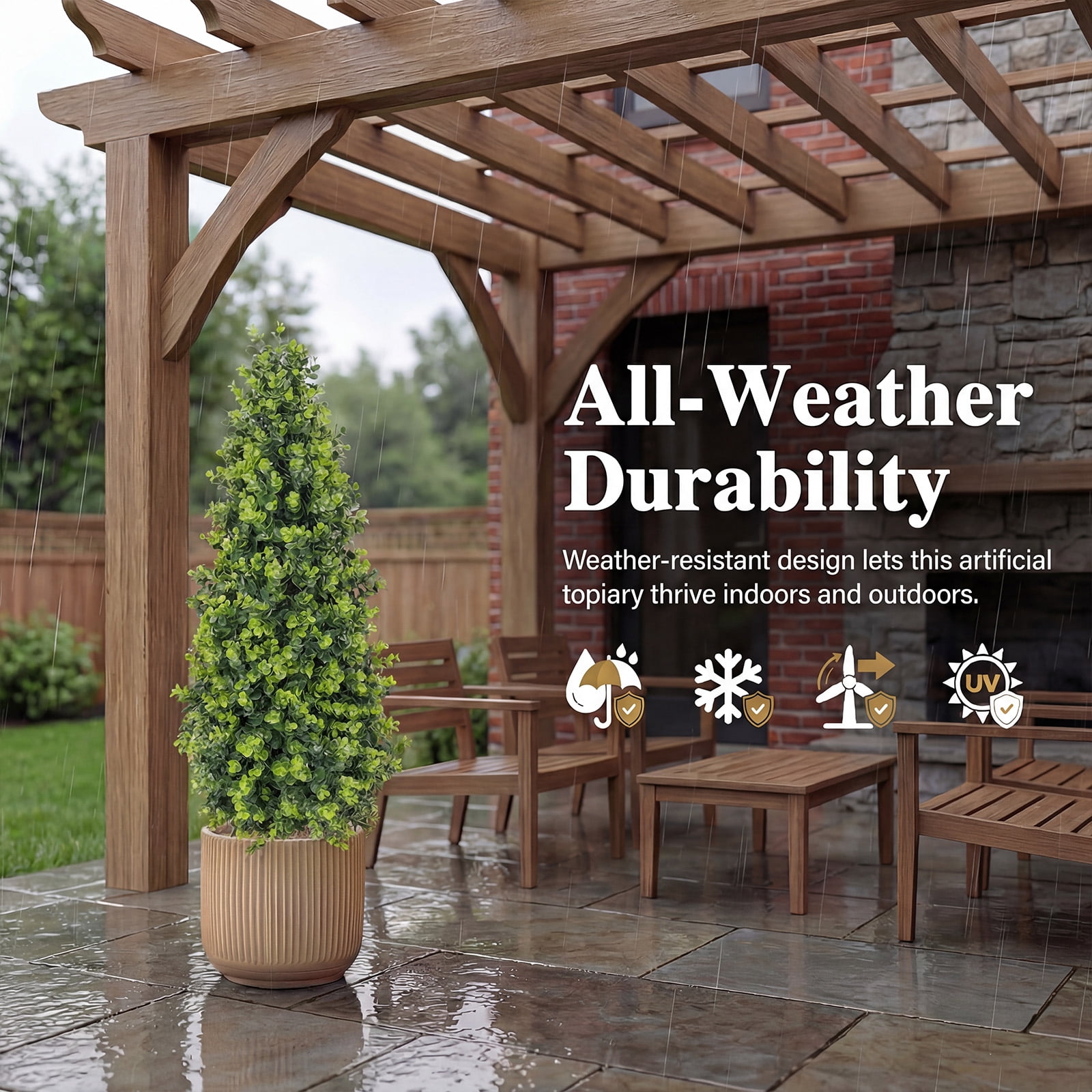 THE BRIVE 3ft Green Money Grass Cone Topiary Trees,Set of 2 UV Resistant Artificial Eucalyptus with Ground Spike, Realistic Shrubs for Outdoor Front Porch Patio Garden Decor