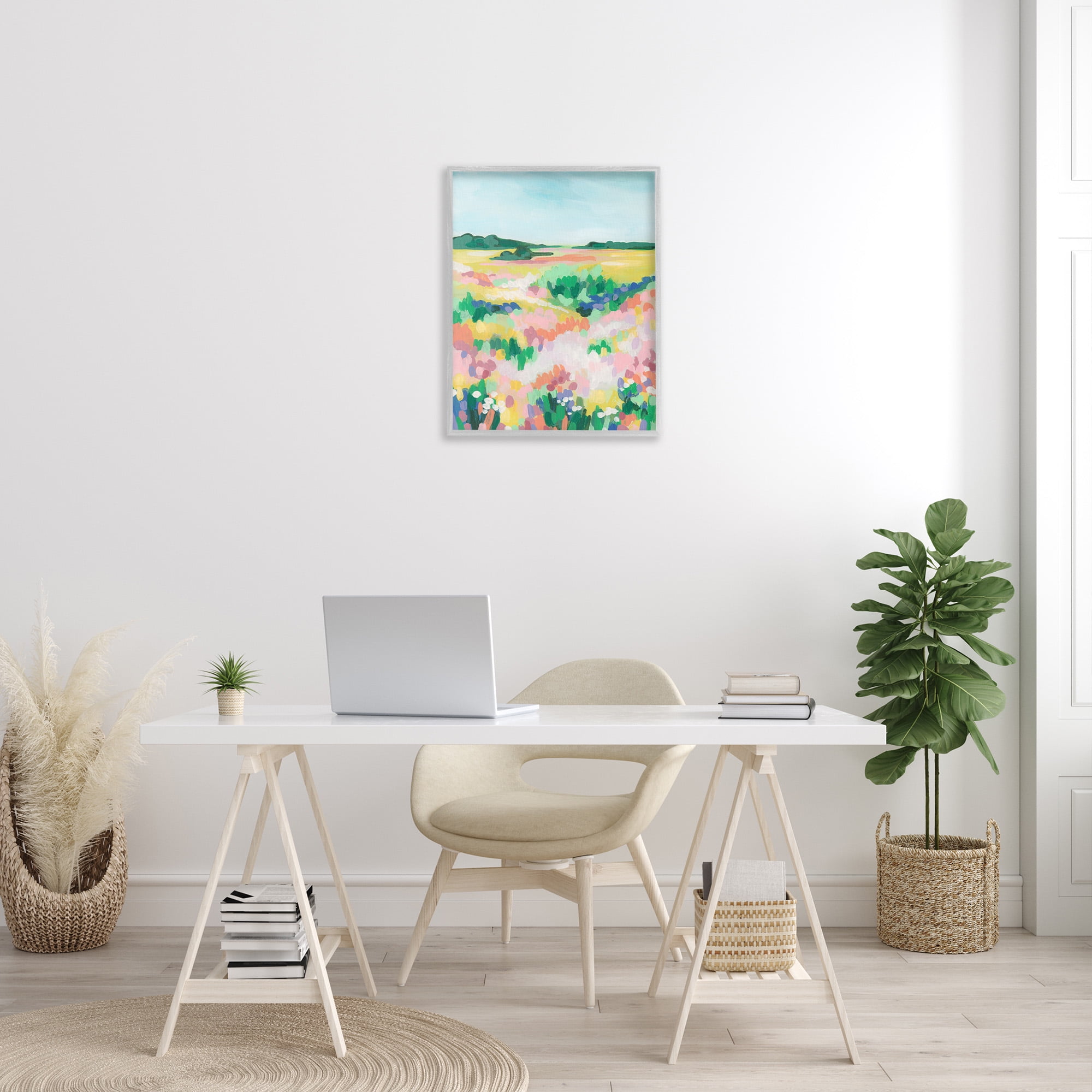 Stupell Industries Abstract Vivid Meadow Landscape Painting Gray Framed Art Print Wall Art, 24 x 30
