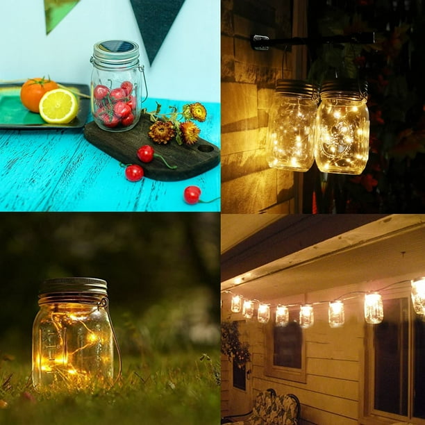 Pack of 3 Solar Lights for Garden-30 LED Weatherproof Solar Mason Jar Outdoor Lanterns, Fairy Lights in Glass, Garden Decoration Solar Lights for Christmas, Outdoor Lantern, Wedding, Party, Wall,