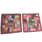 Mogul India Decor Toss Pillow Shams Vintage Patchwork Zari Embroidered Pink Ethnic Cushion Covers 16 x 16