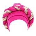 thumbnail image 4 of Turban Africain pour Femmes, Foulard à Sequins, Bonnet de Couverture de Cheveux, Rose Rouge, 4 of 9