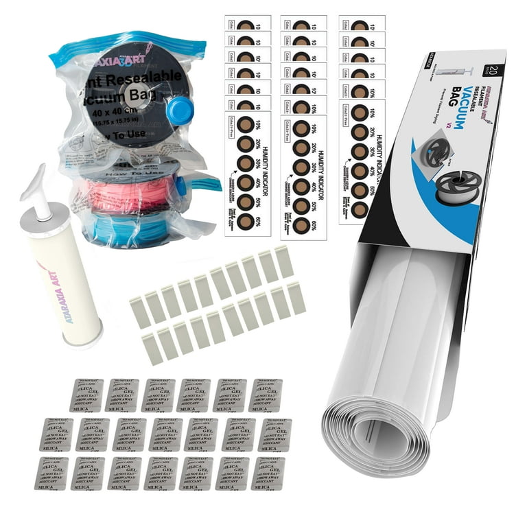 Ataraxia Art Filament Storage Bags, Filament Vacuum Resealable Bags Kit, 1  Bag Can Store Up to 2 3D Filament spool, Printer Filament With  Desiccants/Humidity Indicator Cards/Clips/Hand Pump (20 Bags) 