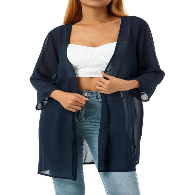 Veste en Chiffon Transparent pour Femmes, Décontractée, Couverture, Cardigan de Plage, Blouse, Châle Blanc TTG