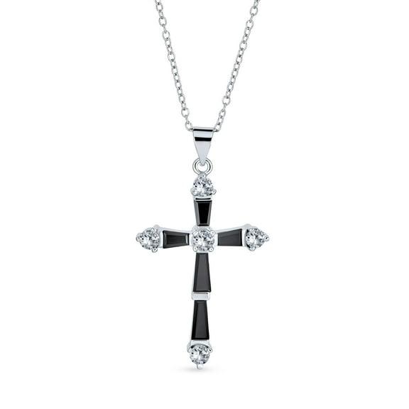 Bling Jewelry Womens Religious Vintage Faith Hope Love CZ Black Onyx Cross Pendant Necklace Silver