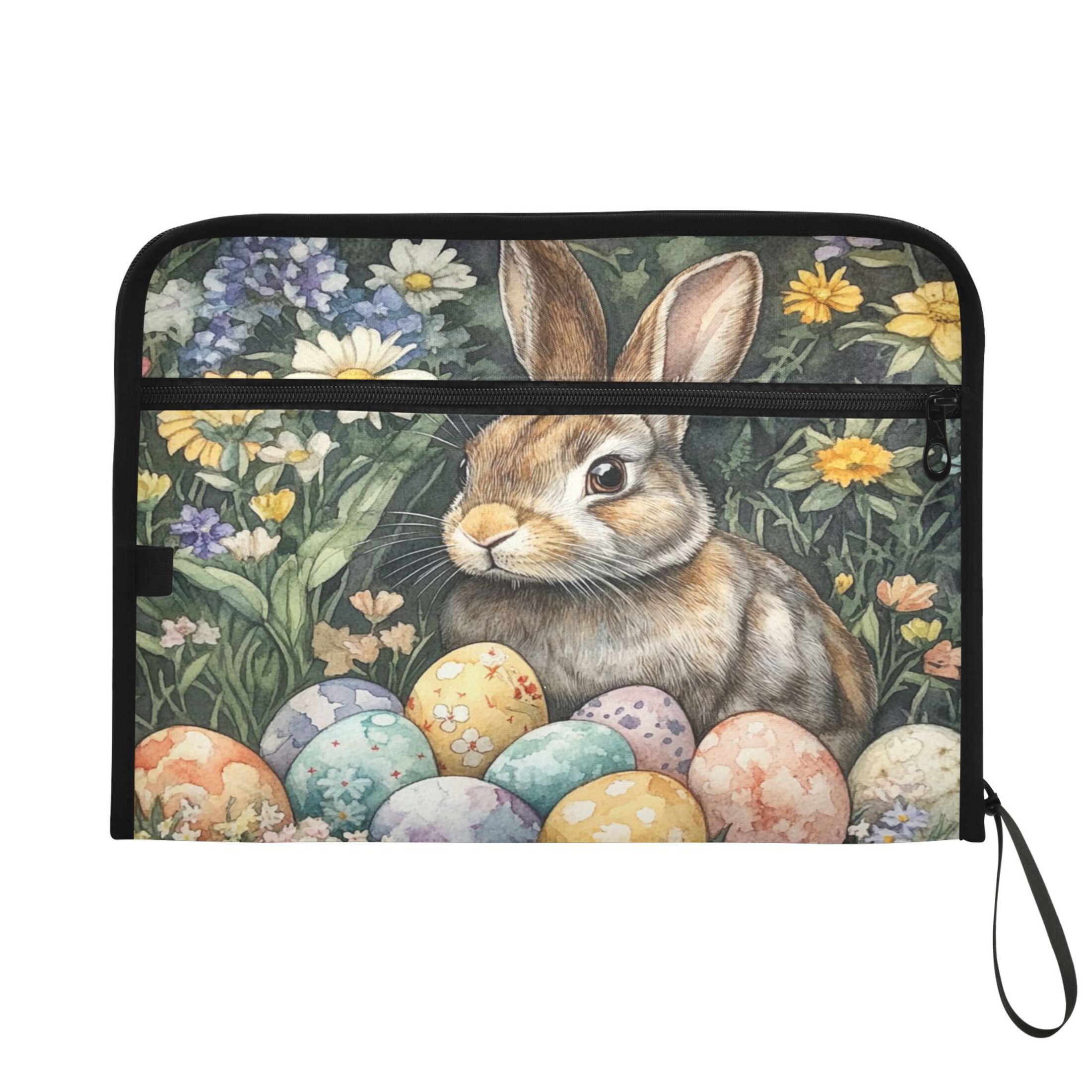 WOBOGO Easter Gray Bunny Expanding File Folder Letter Size Accordion Filing Organizer 13 Pocket Separate Organ Pocket