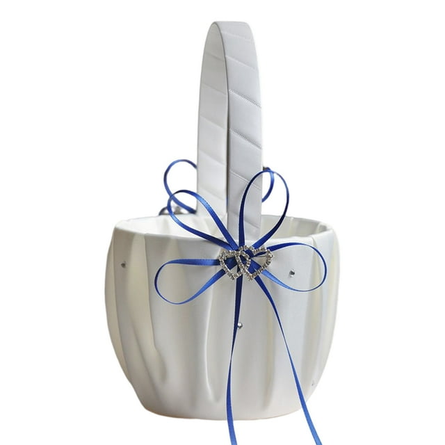 Yuarrent Cesta de boda con lazo, diseño Simple, portador de anillos, soporte de flores, contenedor de pétalos de cumpleaños de compromiso, cestas, Kits de decoración para fiestas Azul Yuarrent HA065566-02B