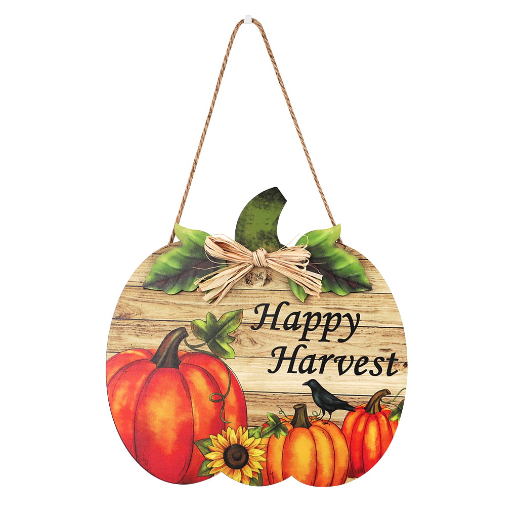 Halloween Pumpkin Hanging Sign Happy Harvest Wooden Board Plaque Home Door Decor 