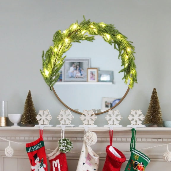 3 Ft Christmas Garland with Light String - Artificial Cypress Rattan Garland, Norfolk Style Vine, Christmas Decoration for Mantel, Front Door,Thanksgiving