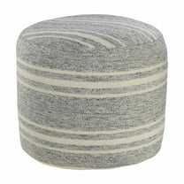 LR Home Small Striped Indoor/Outdoor Round Pouf, Gray/White, 18" x 18" x 14"