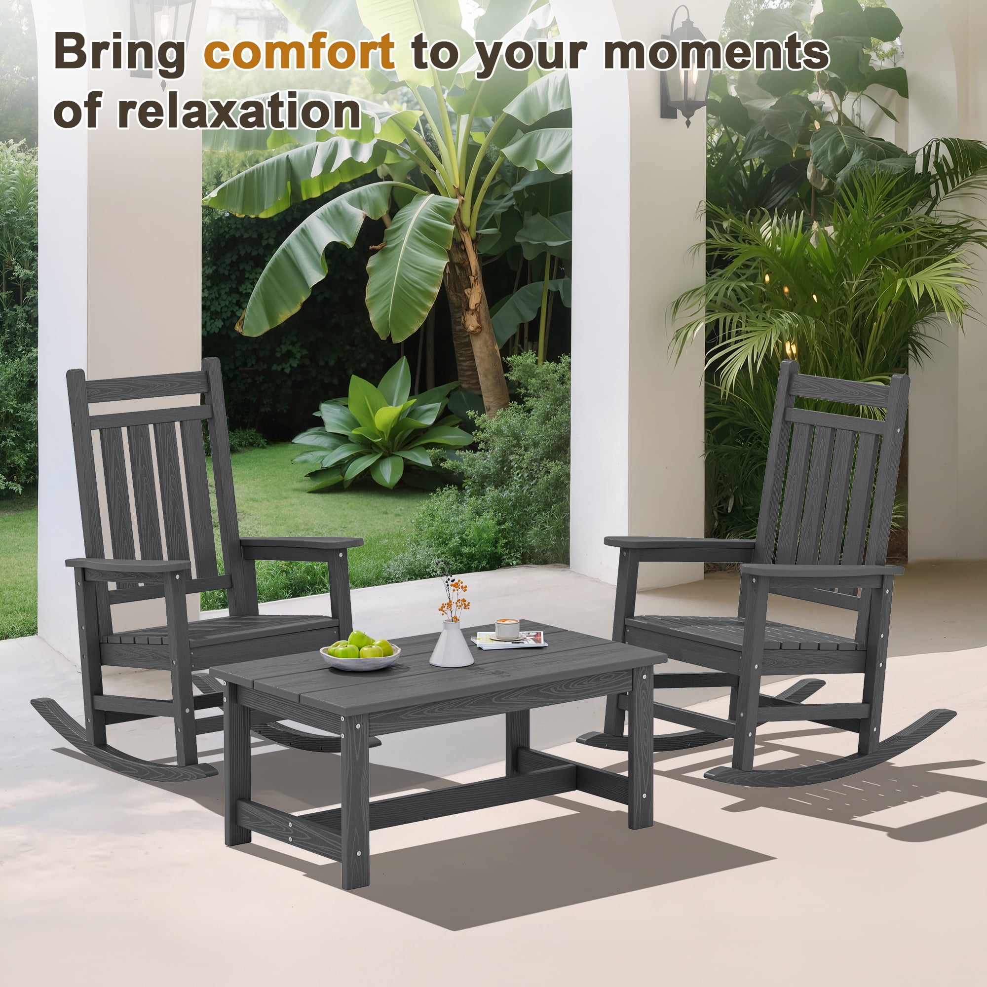 SERWALL Outdoor Patio Coffee Table, 37.8" x 22.8" HDPE Weatherproof, Grey