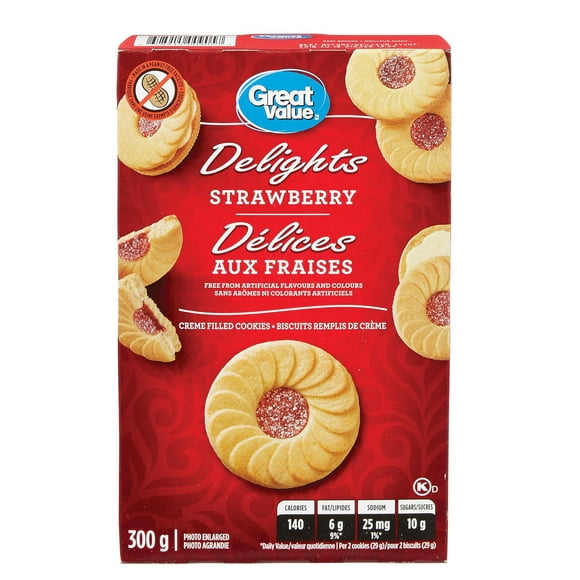 Délices aux fraises biscuits remplis de crème Great Value 300 g