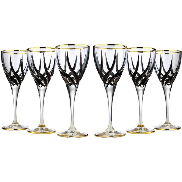Art Decor A1034, 7 Oz Wine Glasses w/ Black Pattern and Gold Rim