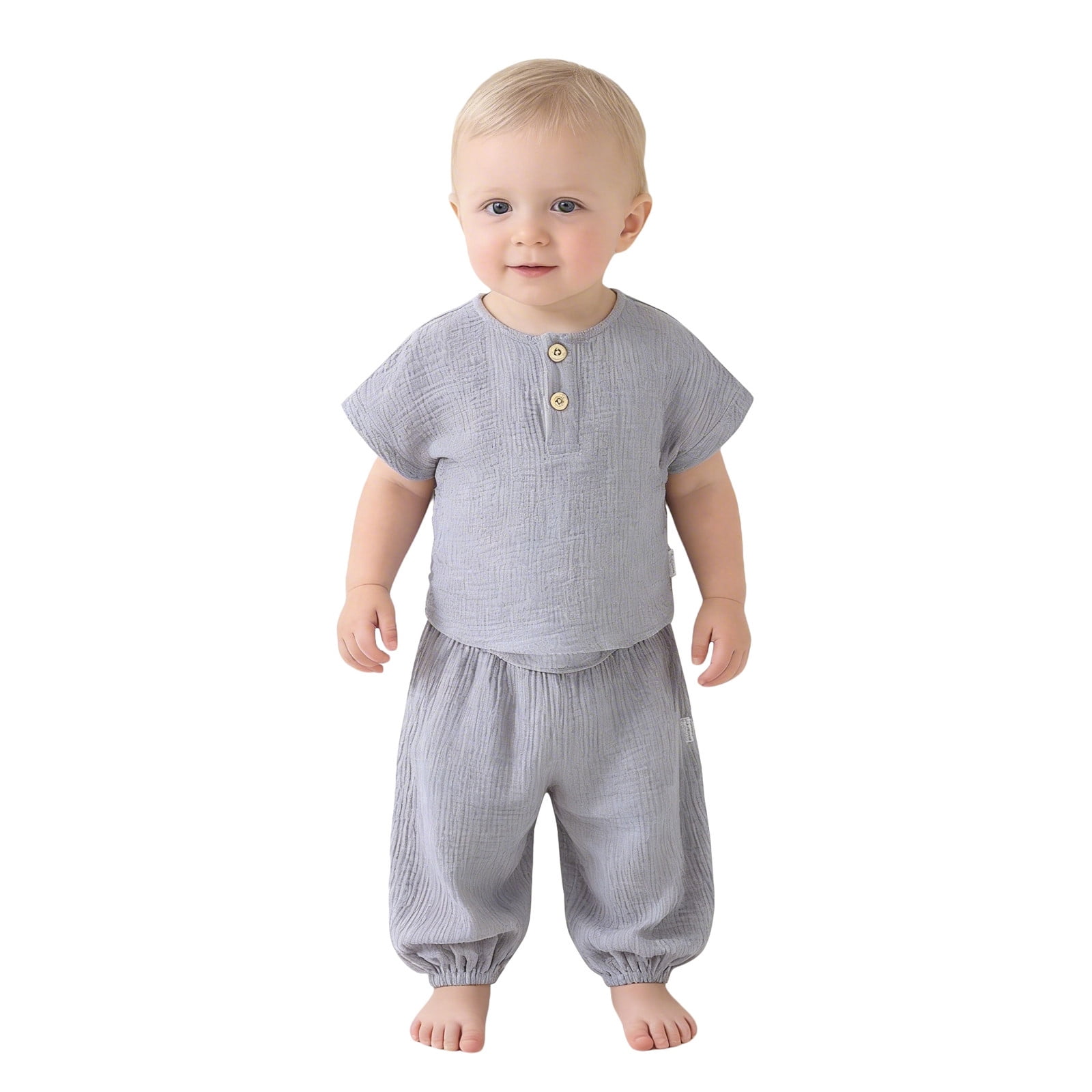 OSOLU Children Girls Outfits Soft Summer Solid Color Short Sleeve 2 Piece Breathable Crew Neck Tops with Pants Comfortable Home Wear Classic Versatile Clothing Sets