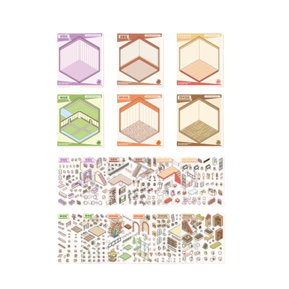 tegongse 3D Landscape Sticker Book Scene Sticker Book Fun Room Sticker Book Water Bottle Sticker Stereoscopic Cabin Sticker