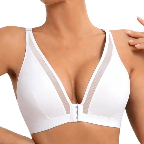 Lopecy-Sta Bra for Women Front Closure Wireless Deep V Neck Comfort Everyday Bra Breathable Mesh Side Support Adjustable Straps for Daily Wear